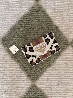 Beaded Leopard Print Clutch in Cream and Brown